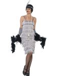 Kostým Flapper dlouhé šaty stříbrné | Velikost S 36-38
