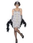 Kostým Flapper krátké šaty stříbrné | Velikost L 44-46, Velikost M 40-42, Velikost S 36-38